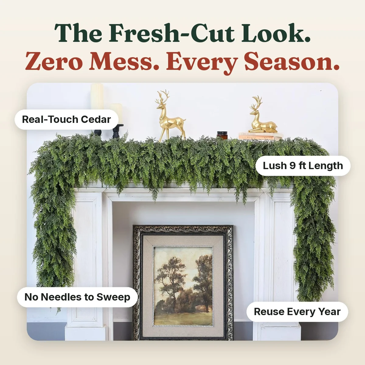 Christmas Cedar Garland on a mantel